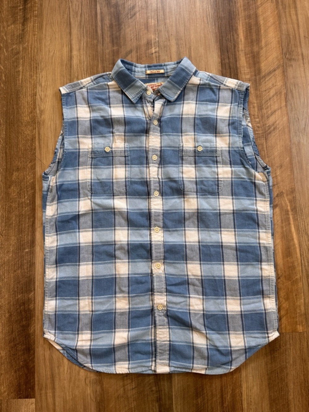 Lucky Brand California Blue & White Plaid Sleeveless Button-Down Shirt, Medium